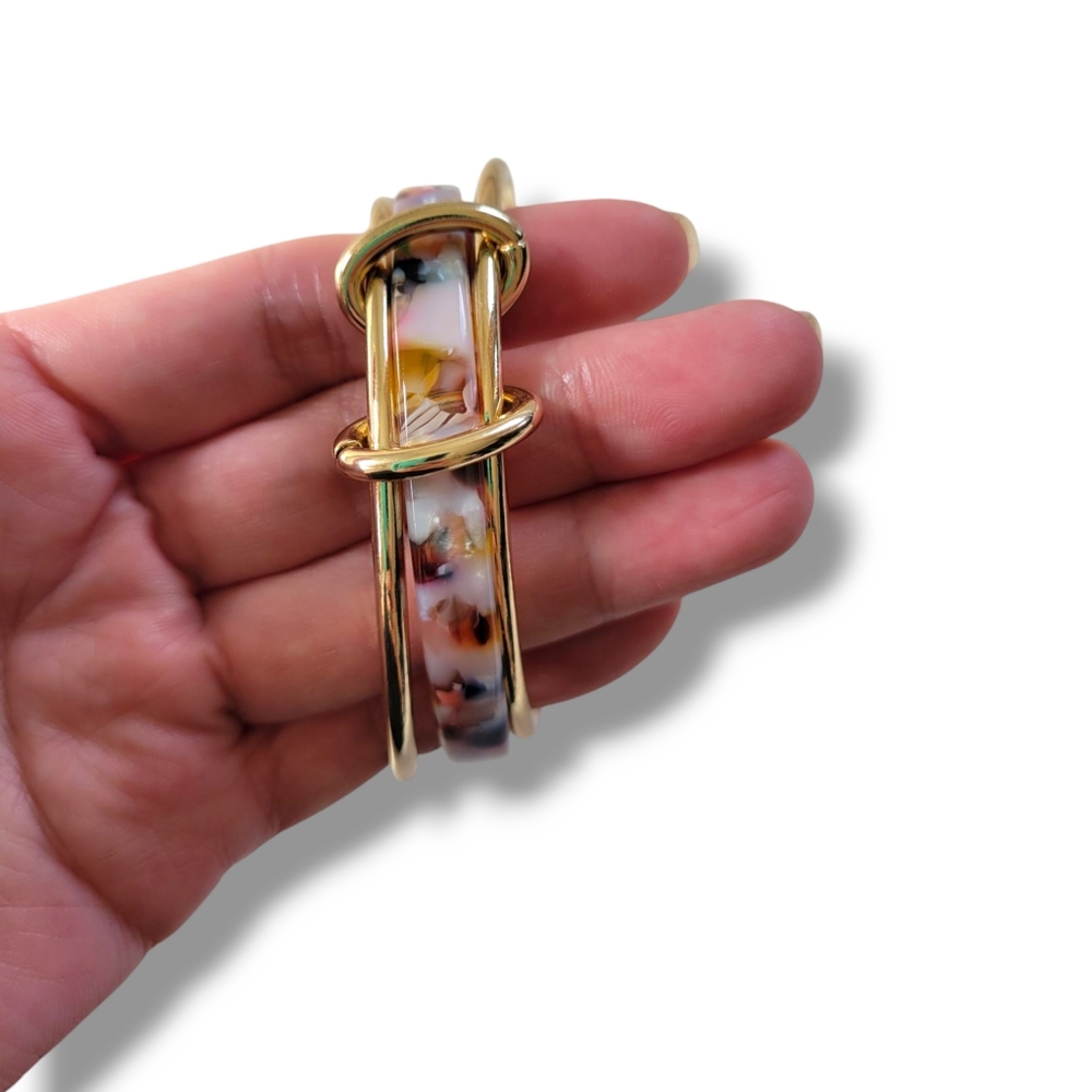 LOFT | NWOT Pretty Multicolor Gold Tone 3 Tier Bangle Bracelet - Picture 3 of 9
